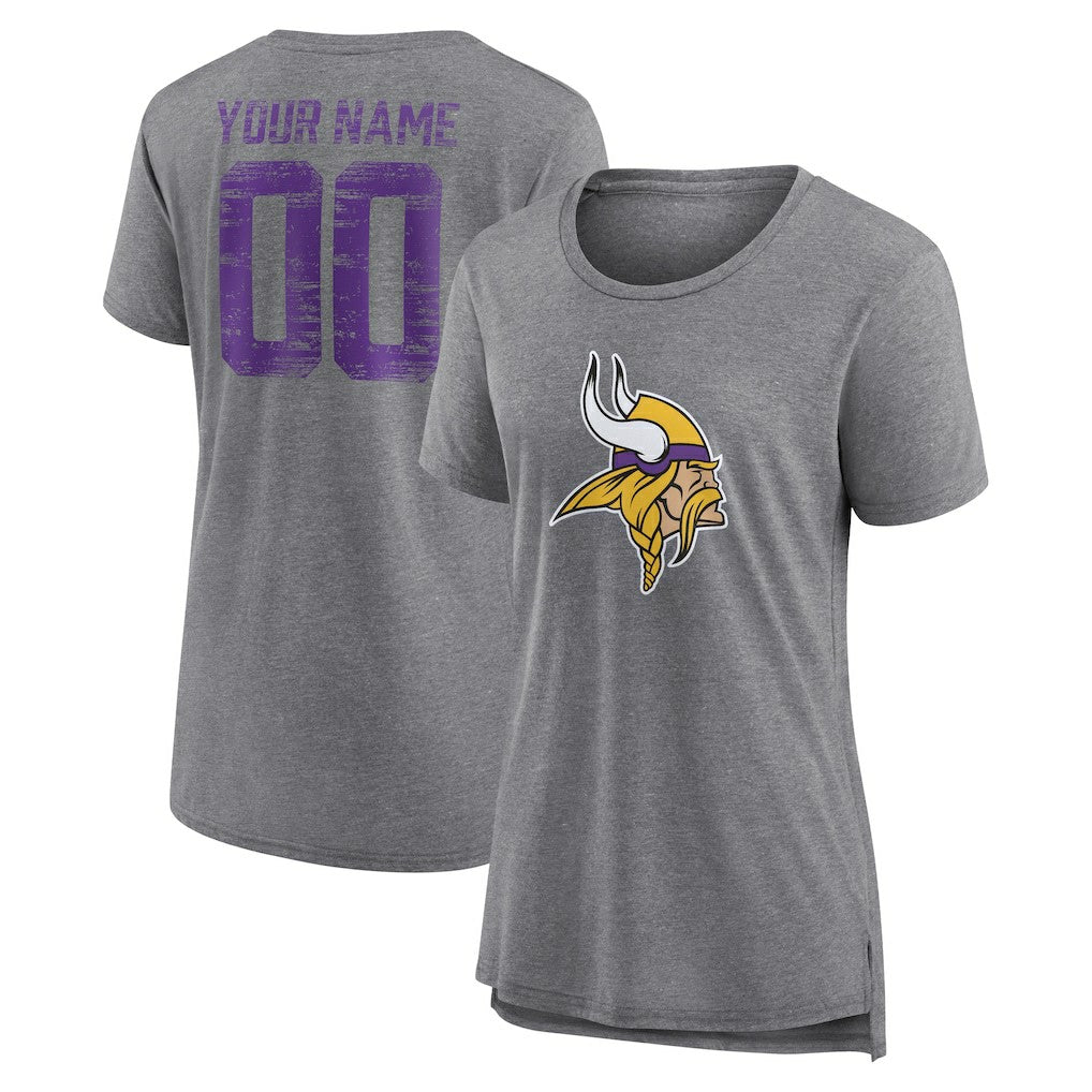 Minnesota Vikings  Women's Heritage Custom Name & Number Tri-Blend T-Shirt