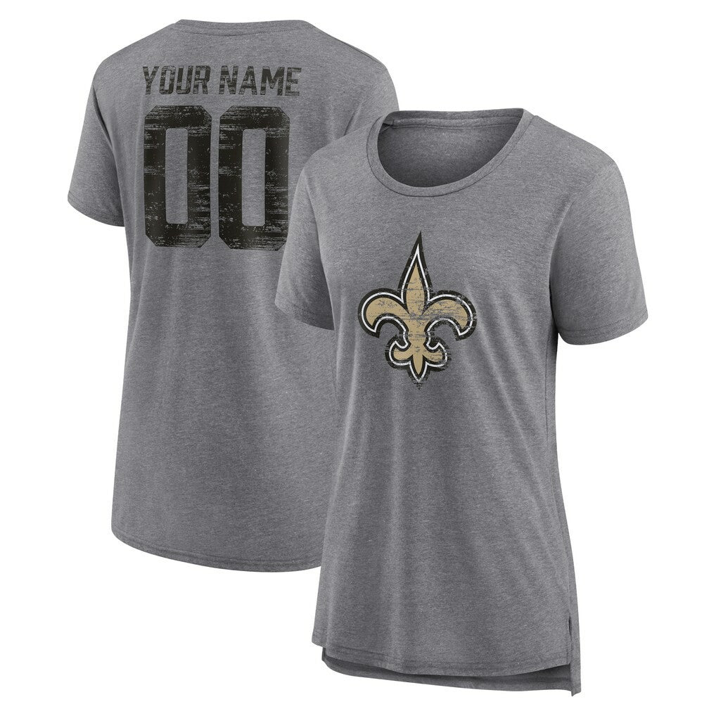 New Orleans Saints  Women's Heritage Custom Name & Number Tri-Blend T-Shirt