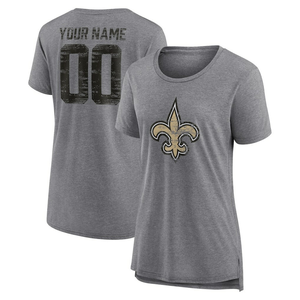 New Orleans Saints  Women's Heritage Custom Name & Number Tri-Blend T-Shirt