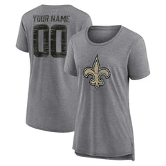 New Orleans Saints  Women's Heritage Custom Name & Number Tri-Blend T-Shirt