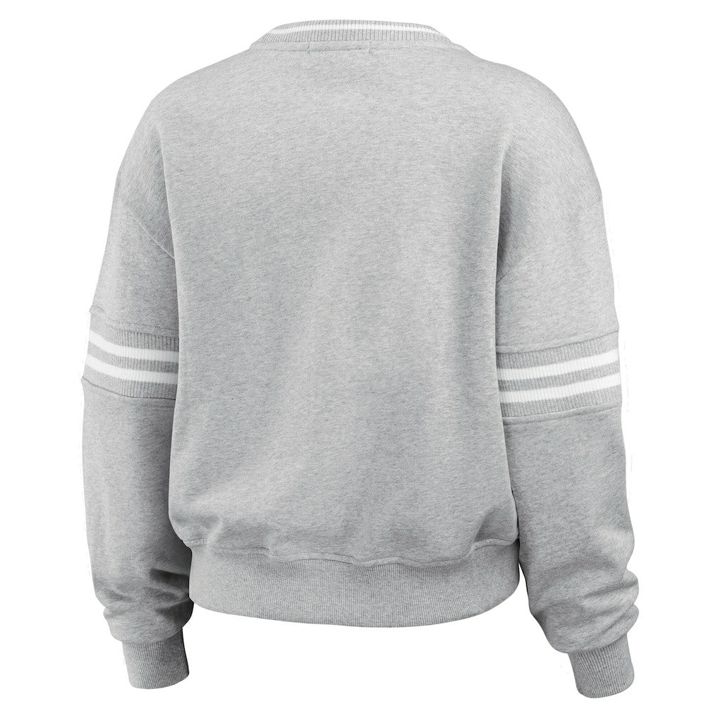 New York Knicks WEAR by Erin Andrews Women's Sleeve Stripe Fleece Crewneck Sweatshirt Online