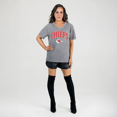 Kansas City Chiefs  Gameday Couture Women's Relaxed Iconic Edge Rhinestone V-Neck T-Shirt