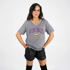 Minnesota Vikings  Gameday Couture Women's Relaxed Iconic Edge Rhinestone V-Neck T-Shirt