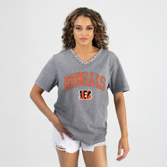 Cincinnati Bengals  Gameday Couture Women's Relaxed Iconic Edge Rhinestone V-Neck T-Shirt