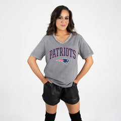 New England Patriots  Gameday Couture Women's Relaxed Iconic Edge Rhinestone V-Neck T-Shirt