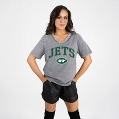 New York Jets  Gameday Couture Women's Relaxed Iconic Edge Rhinestone V-Neck T-Shirt