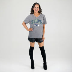 Seattle Seahawks  Gameday Couture Women's Relaxed Iconic Edge Rhinestone V-Neck T-Shirt