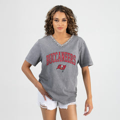 Tampa Bay Buccaneers  Gameday Couture Women's Relaxed Iconic Edge Rhinestone V-Neck T-Shirt