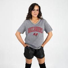 Tampa Bay Buccaneers  Gameday Couture Women's Relaxed Iconic Edge Rhinestone V-Neck T-Shirt