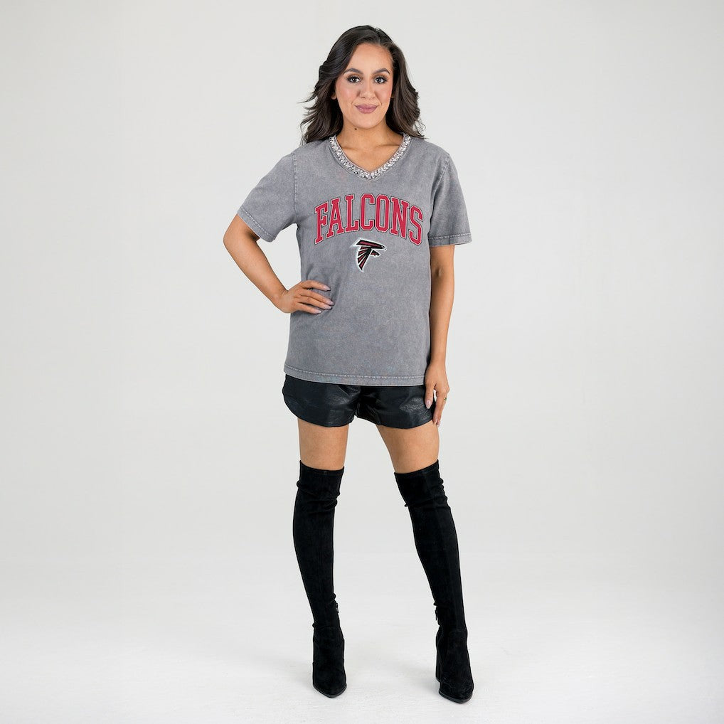 Atlanta Falcons  Gameday Couture Women's Relaxed Iconic Edge Rhinestone V-Neck T-Shirt