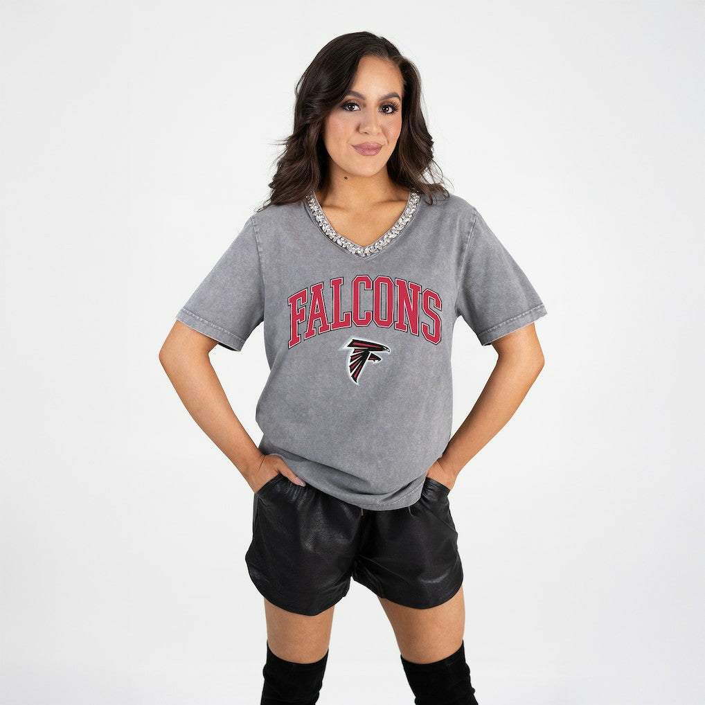 Atlanta Falcons  Gameday Couture Women's Relaxed Iconic Edge Rhinestone V-Neck T-Shirt