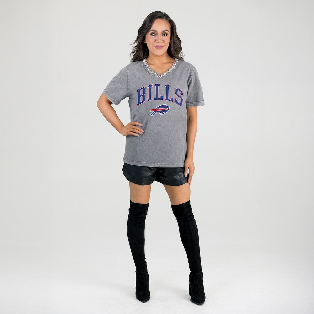 Buffalo Bills  Gameday Couture Women's Relaxed Iconic Edge Rhinestone V-Neck T-Shirt
