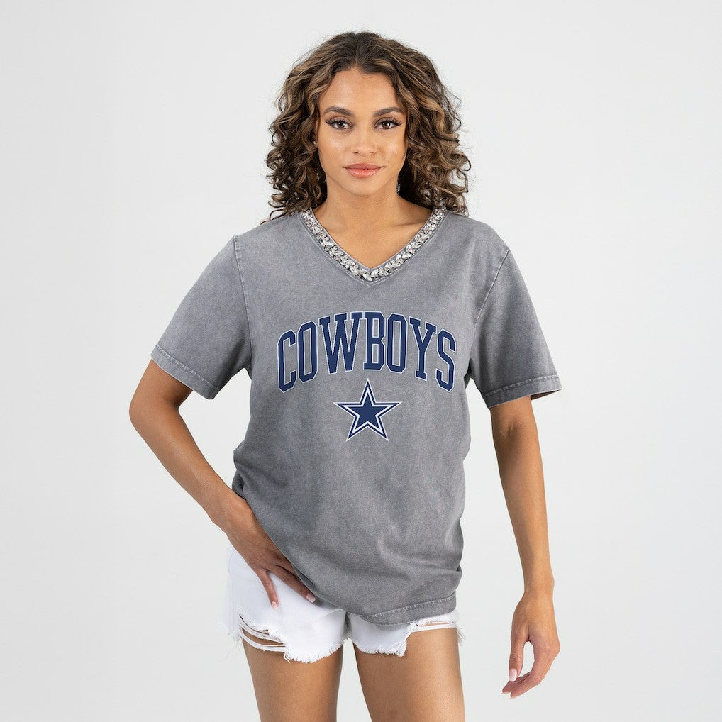 Dallas Cowboys  Gameday Couture Women's Relaxed Iconic Edge Rhinestone V-Neck T-Shirt