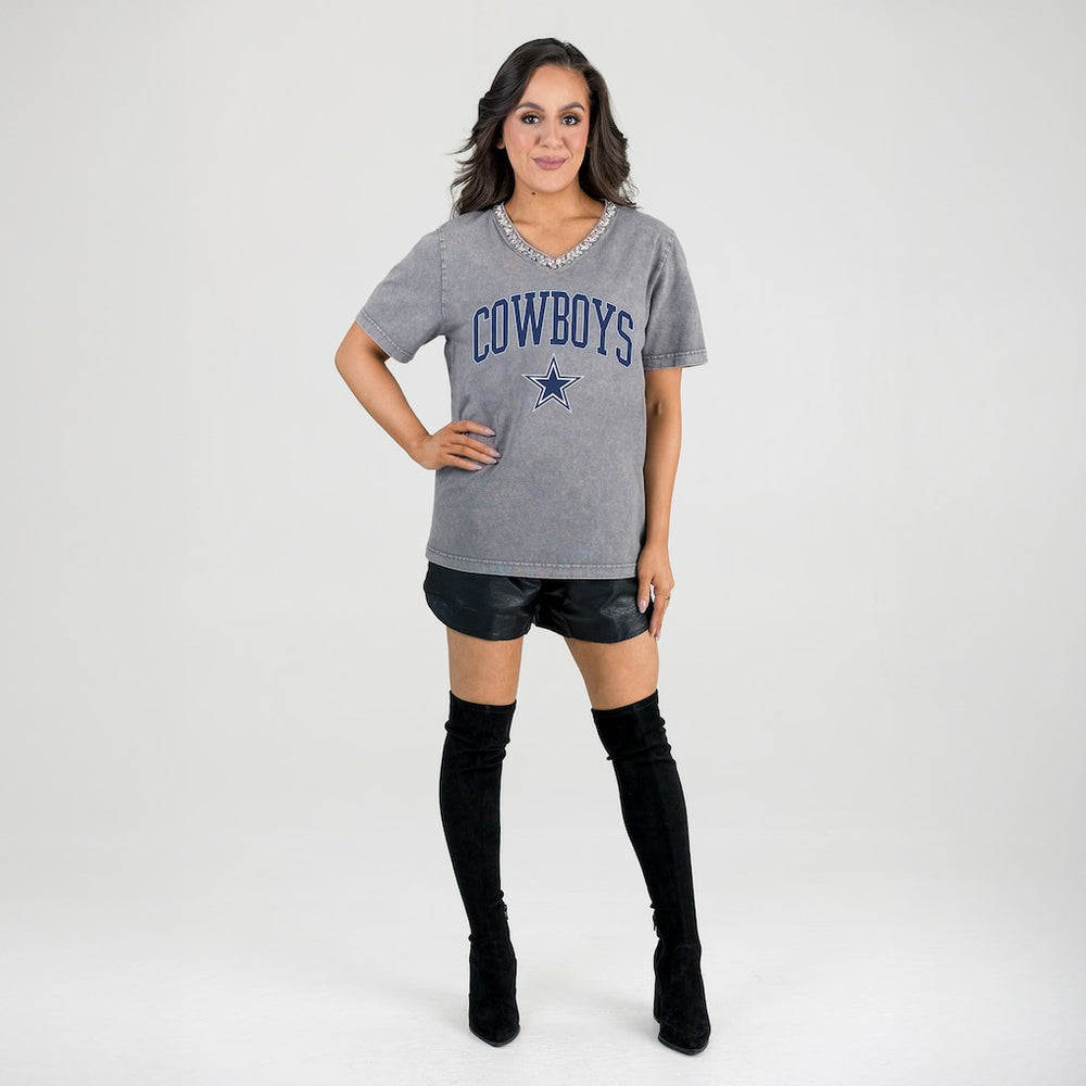 Dallas Cowboys  Gameday Couture Women's Relaxed Iconic Edge Rhinestone V-Neck T-Shirt