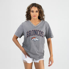 Denver Broncos  Gameday Couture Women's Relaxed Iconic Edge Rhinestone V-Neck T-Shirt