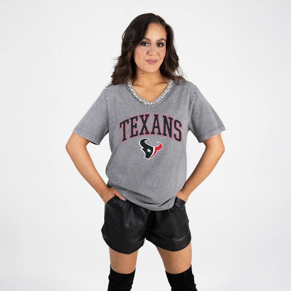 Houston Texans  Gameday Couture Women's Relaxed Iconic Edge Rhinestone V-Neck T-Shirt