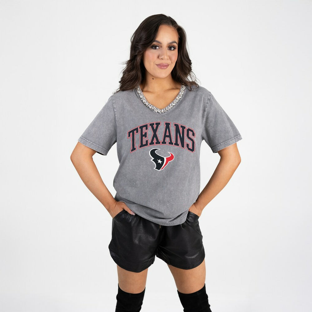 Houston Texans  Gameday Couture Women's Relaxed Iconic Edge Rhinestone V-Neck T-Shirt