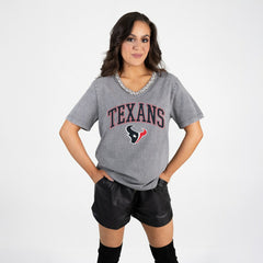 Houston Texans  Gameday Couture Women's Relaxed Iconic Edge Rhinestone V-Neck T-Shirt