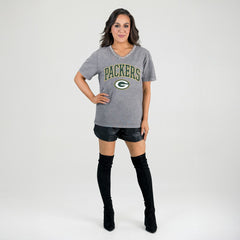 Green Bay Packers  Gameday Couture Women's Relaxed Iconic Edge Rhinestone V-Neck T-Shirt