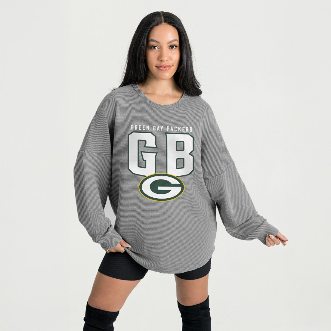 Green Bay Packers  Gameday Couture Women's Oversized Pure Motion Corded Sweatshirt