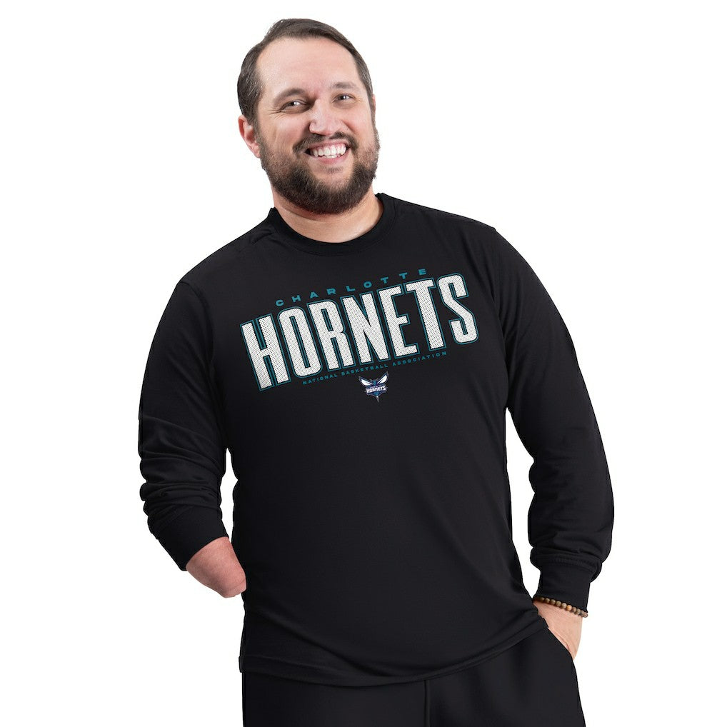 Charlotte Hornets G-III Sports by Carl Banks Adaptive Printed Mesh Effect Long Sleeve T-Shirt New