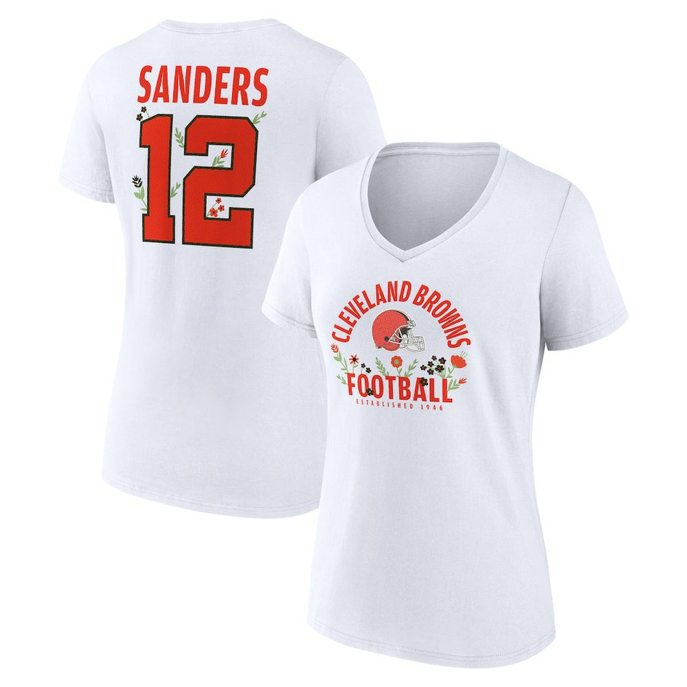 Cleveland Browns  Shedeur Sanders  Women's Floral Name & Number V-Neck T-Shirt