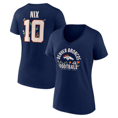 Denver Broncos  Bo Nix  Women's Floral Name & Number V-Neck T-Shirt