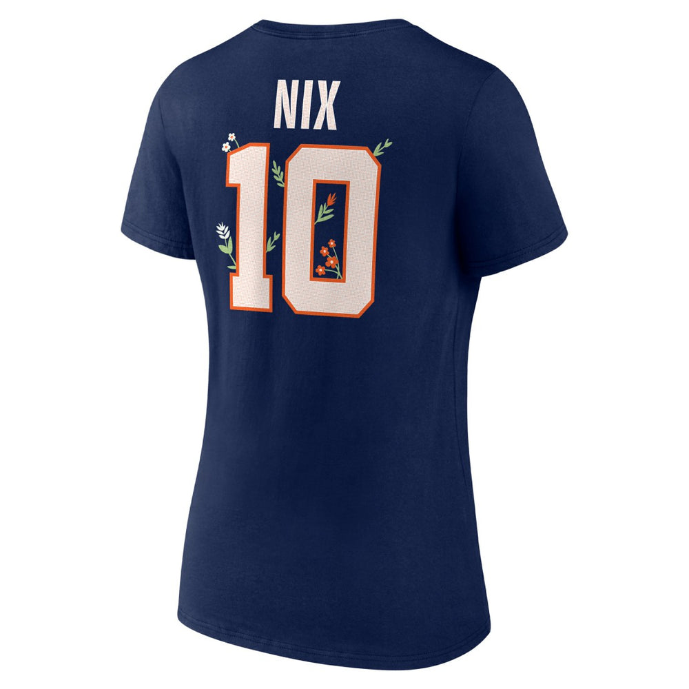 Denver Broncos  Bo Nix  Women's Floral Name & Number V-Neck T-Shirt