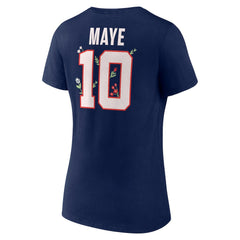 New England Patriots  Drake Maye  Women's Floral Name & Number V-Neck T-Shirt