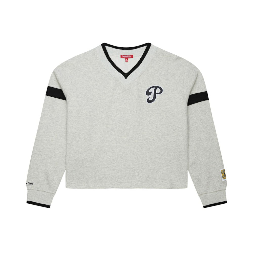 Philadelphia Phillies Mitchell & Ness Women's Cooperstown Collection V-Neck Cropped Toggle Sweatshirt | MLB On Sale