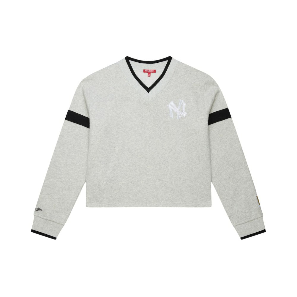 New York Yankees Mitchell & Ness Women's Cooperstown Collection V-Neck Cropped Toggle Sweatshirt | MLB Sale