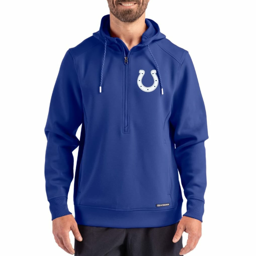 Indianapolis Colts  Cutter & Buck Roam Eco Half-Zip Recycled Pullover Hoodie