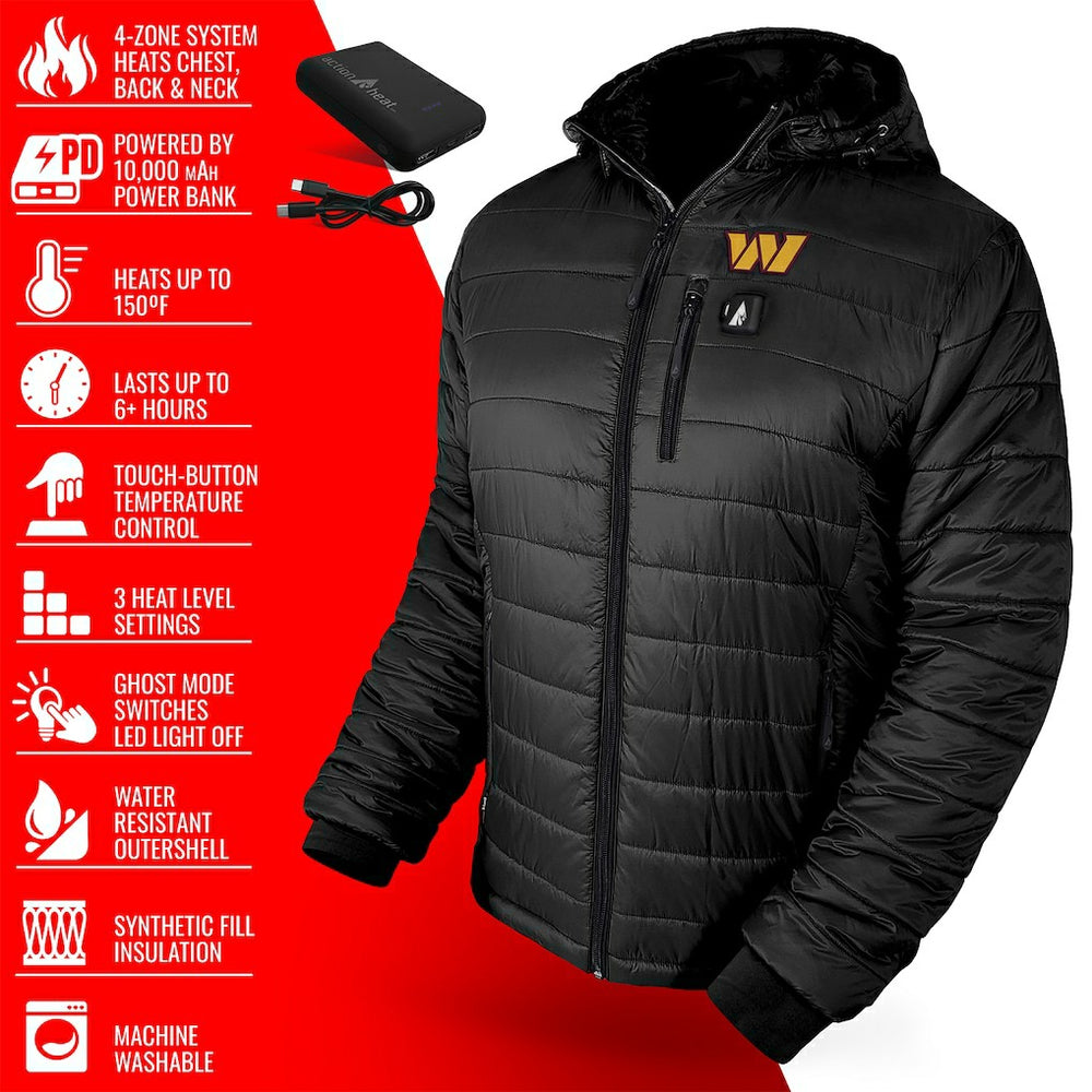 Washington Commanders  ActionHeat 5V Battery Heated Full-Zip Hoodie Puffer Jacket
