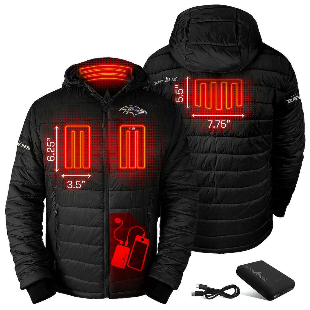 Baltimore Ravens  ActionHeat 5V Battery Heated Full-Zip Hoodie Puffer Jacket