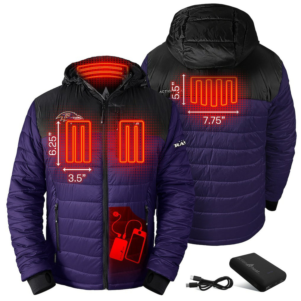 Baltimore Ravens  ActionHeat 5V Battery Heated Full-Zip Hoodie Puffer Jacket