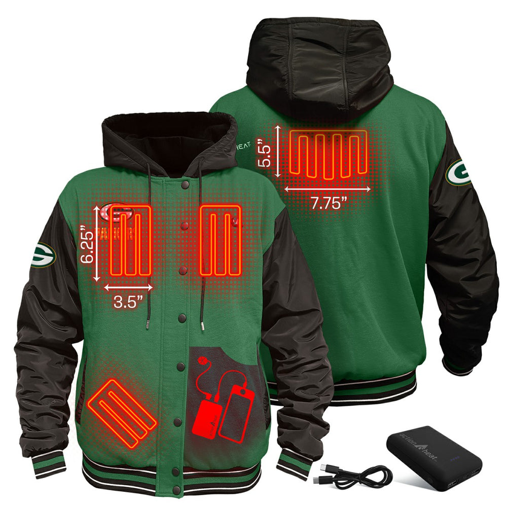Green Bay Packers  ActionHeat 5V Battery Heated Full-Snap Varsity Jacket