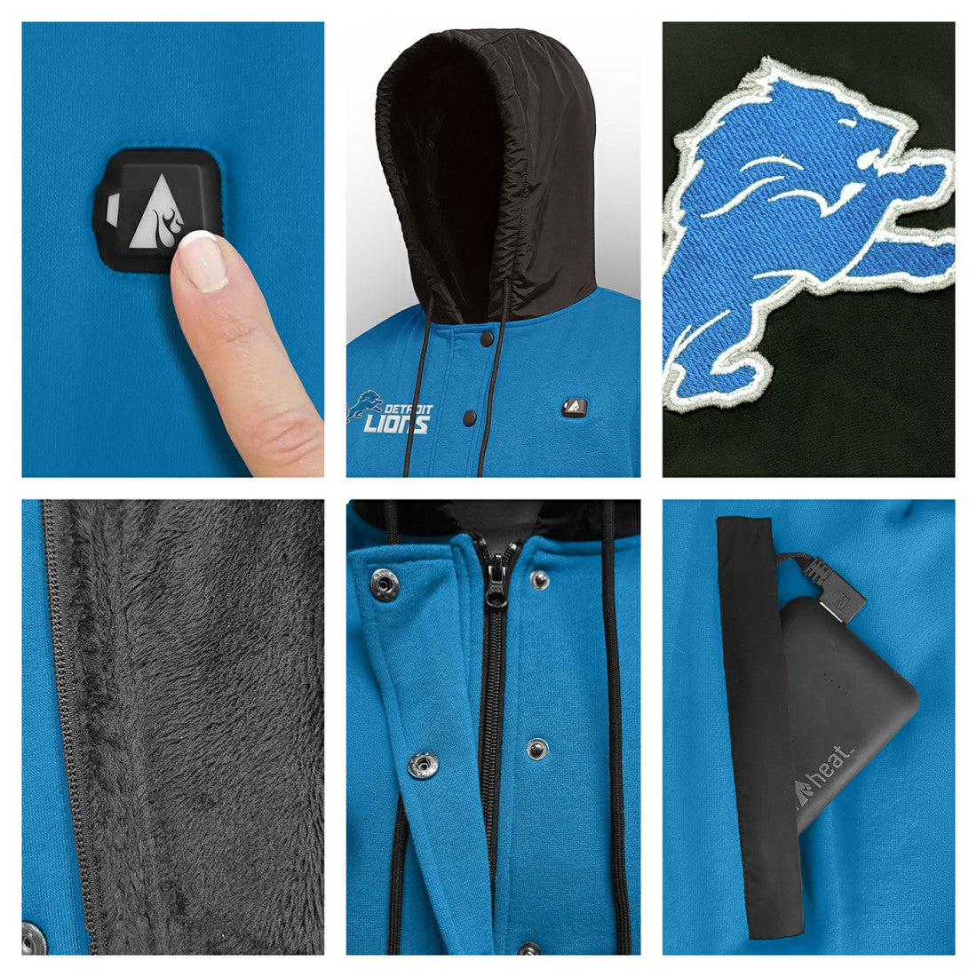 Detroit Lions  ActionHeat 5V Battery Heated Full-Snap Varsity Jacket