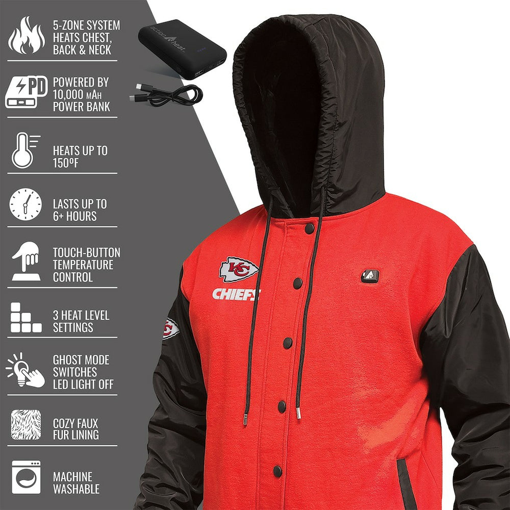 Kansas City Chiefs  ActionHeat 5V Battery Heated Full-Snap Varsity Jacket