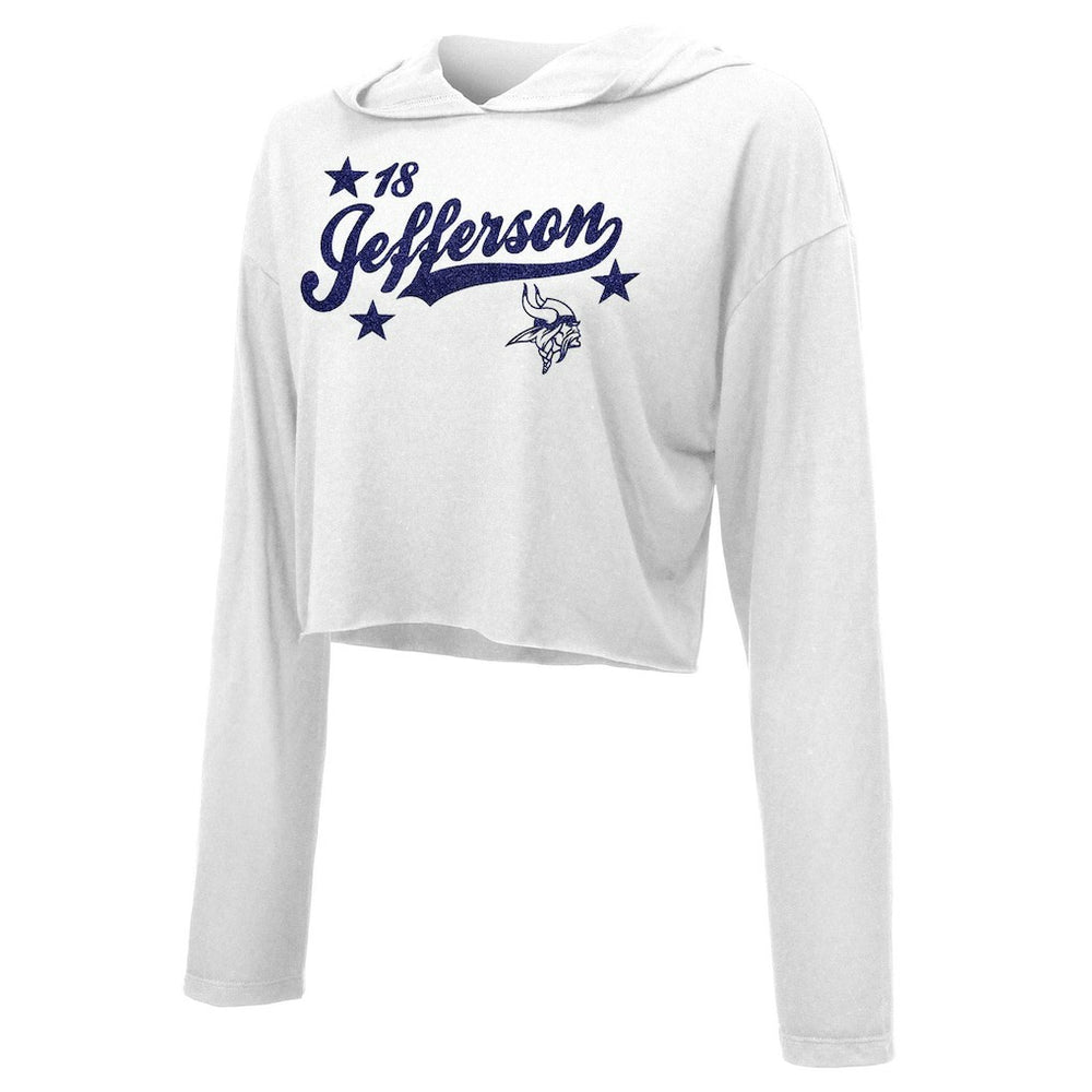Minnesota Vikings  Justin Jefferson  Majestic Threads Women's Glitter Wordmark Hoodie