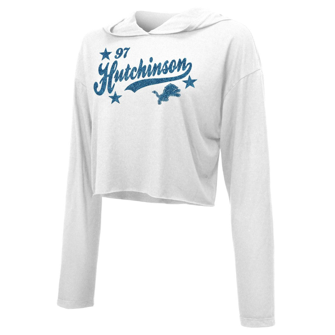 Detroit Lions  Aidan Hutchinson  Majestic Threads Women's Glitter Wordmark Hoodie