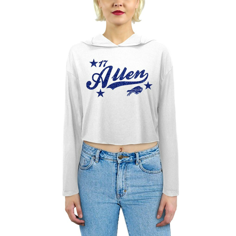 Buffalo Bills  Josh Allen  Majestic Threads Women's Glitter Wordmark Hoodie