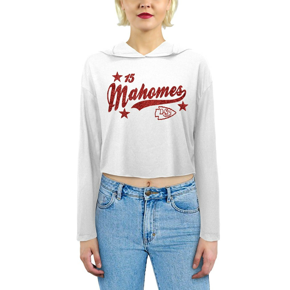 Kansas City Chiefs  Patrick Mahomes  Majestic Threads Women's Glitter Wordmark Hoodie