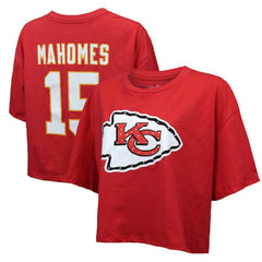 Kansas City Chiefs  Patrick Mahomes  Majestic Threads Women's Swarovski Crystals Boxy Cropped Name & Number T-Shirt