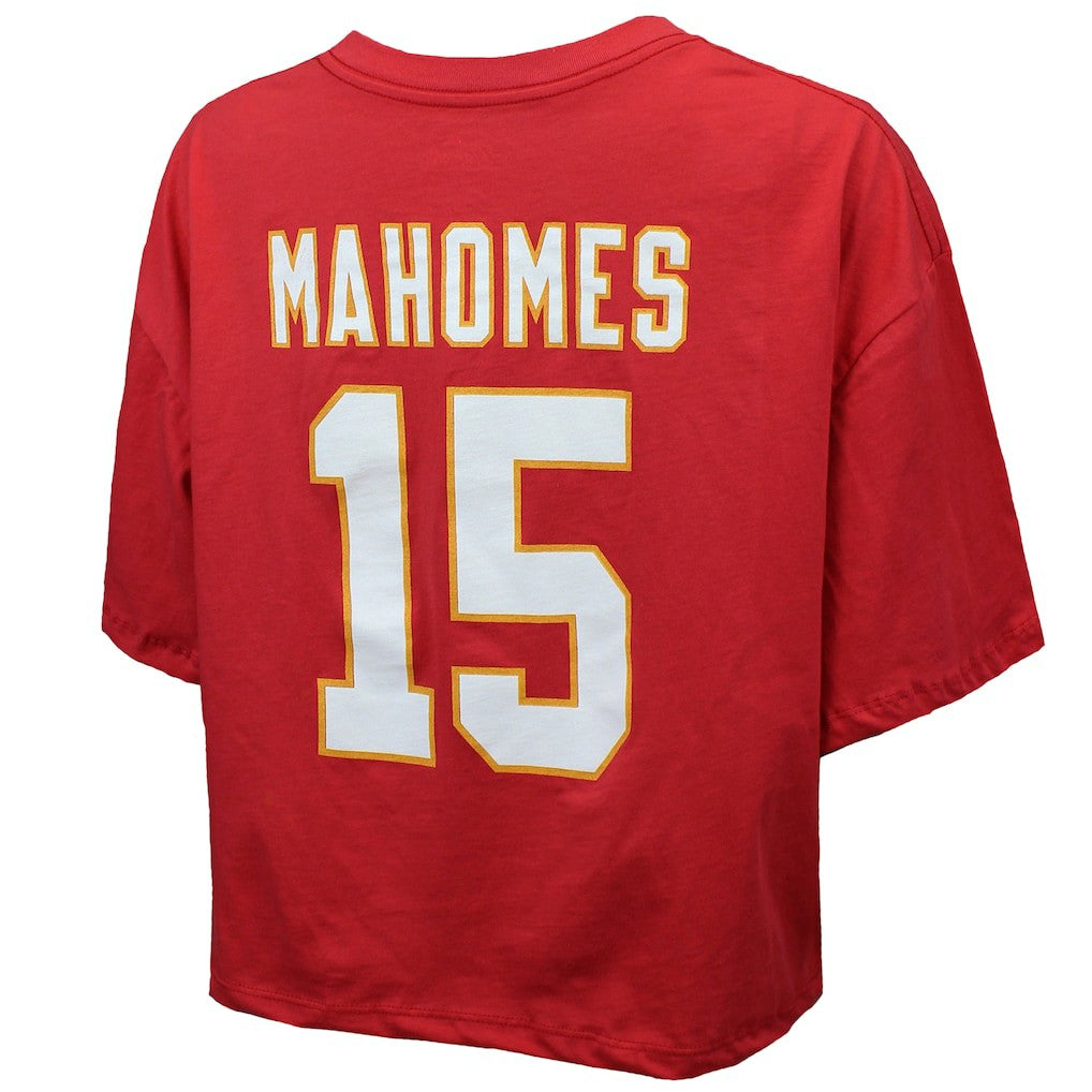 Kansas City Chiefs  Patrick Mahomes  Majestic Threads Women's Swarovski Crystals Boxy Cropped Name & Number T-Shirt