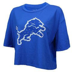 Detroit Lions  Aidan Hutchinson  Majestic Threads Women's Swarovski Crystals Boxy Cropped Name & Number T-Shirt
