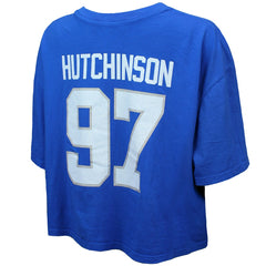 Detroit Lions  Aidan Hutchinson  Majestic Threads Women's Swarovski Crystals Boxy Cropped Name & Number T-Shirt