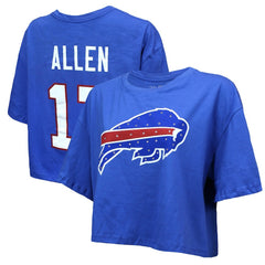 Buffalo Bills  Josh Allen  Majestic Threads Women's Swarovski Crystals Boxy Cropped Name & Number T-Shirt