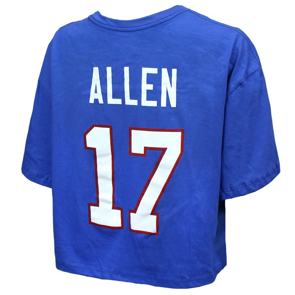 Buffalo Bills  Josh Allen  Majestic Threads Women's Swarovski Crystals Boxy Cropped Name & Number T-Shirt