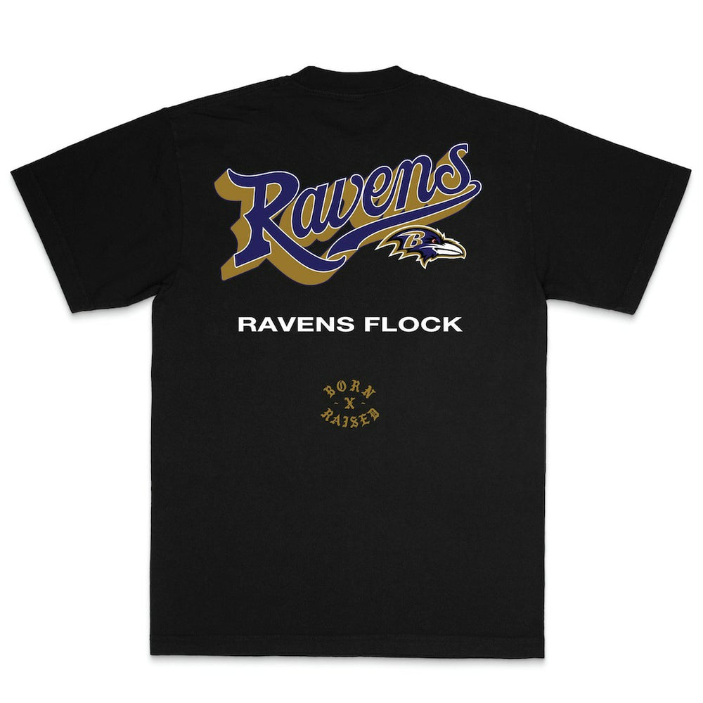 Baltimore Ravens  Born x Raised Unisex Pro Script T-Shirt