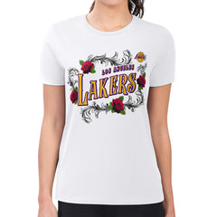 Los Angeles Lakers G-III 4Her by Carl Banks Women's Super-Slim Fit Lightweight Roses Crew Neck T-Shirt Outlet